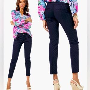 NWT Lilly Pulitzer Textured Kelly Skinny Ankle Pants in Midnight Navy Blue